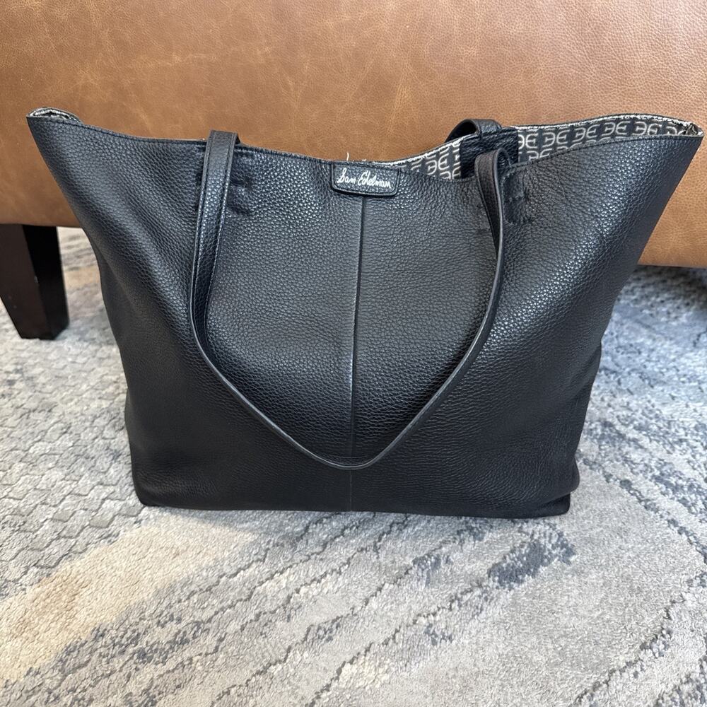 Sam Edelman Genuine Pebbled Leather Tote Shoulder Bag Black